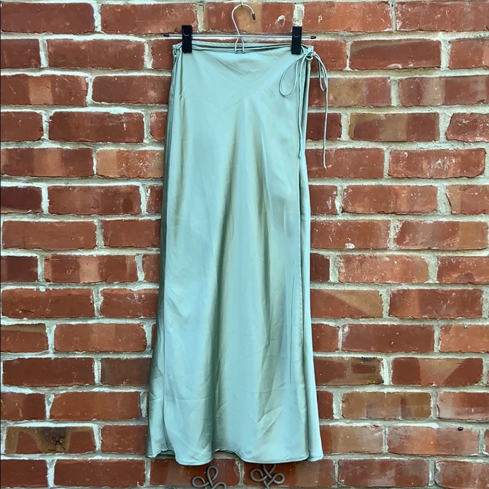 Sage Silk Midi Skirt